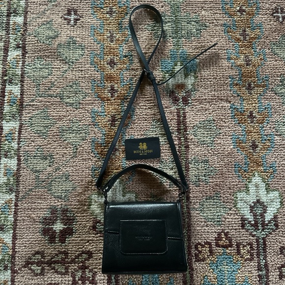 Min & Min black Anastasio Micro Crossbody Handbag Black Leather - All Over Eyes - Picture 3 of 5
